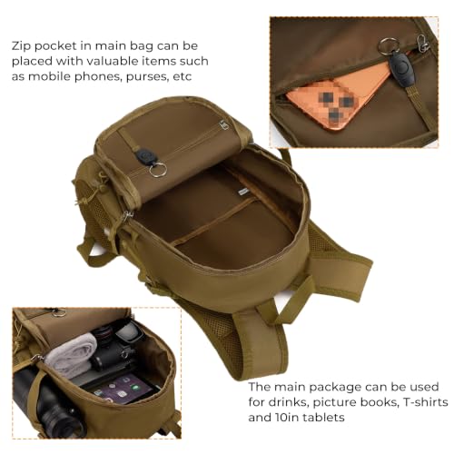 ArcEnCiel 10L/20L Mini X-Small Tactical Backpack MOLLE Daypack Gear Pack Camping Bag with Patch - color: Brown, size: 10L