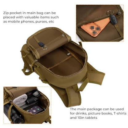 ArcEnCiel 10L/20L Mini X-Small Tactical Backpack MOLLE Daypack Gear Pack Camping Bag with Patch - color: Brown, size: 10L