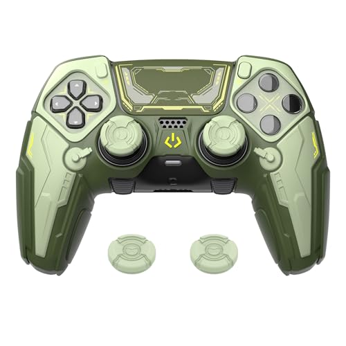 PlayVital for ps5 Edge Controller Silicone Cover Skin - Stellar Mecha Anti-slip Grip Protector for ps5 Edge Controller with Joystick Cap & Sticker, Shockproof Case - Army Green & Sage Green - color: Army Green & Sage Green