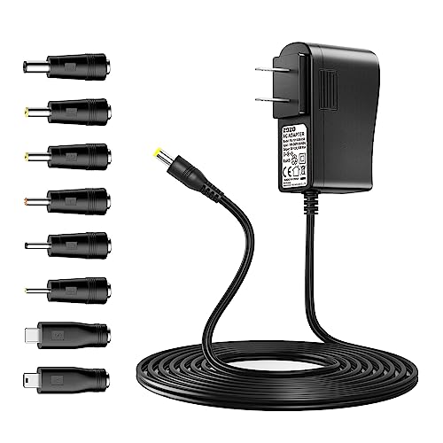 ZOZO 10W 5V 2A AC/DC Adapter Replacement 5Volt 2Amp Power Adapter Cord Charger Multi Tips for Tablet Webcam Router Toys Recorder TV Box USB Hub Bluetooth Speaker and More DC 5V Devices