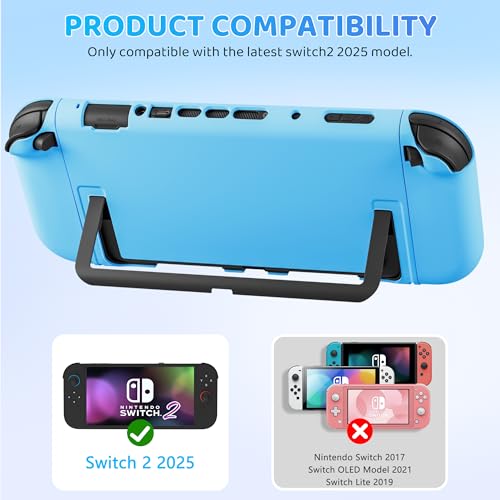 PAWDIARY Blue Switch 2 Carrying Travel Bag Accessories, with Hardshell PC Case Dockable Compatible with Nintendo Switch 2 2025 Console, HD Screen Protector and 2 Thumps Caps - color: Blue