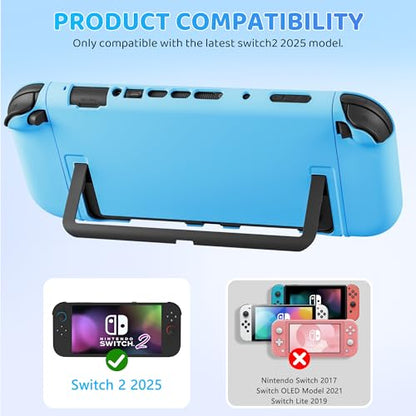 PAWDIARY Blue Switch 2 Carrying Travel Bag Accessories, with Hardshell PC Case Dockable Compatible with Nintendo Switch 2 2025 Console, HD Screen Protector and 2 Thumps Caps - color: Blue