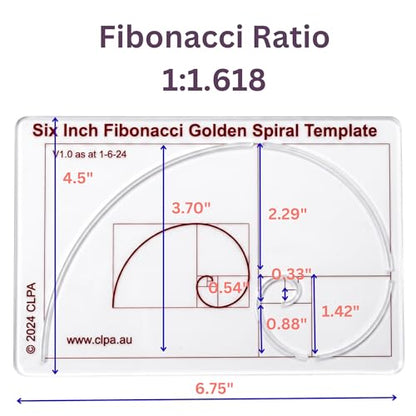 Fibonacci 6" Spiral Drawing Template, Golden Ratio Stencil - style: 6" Spiral