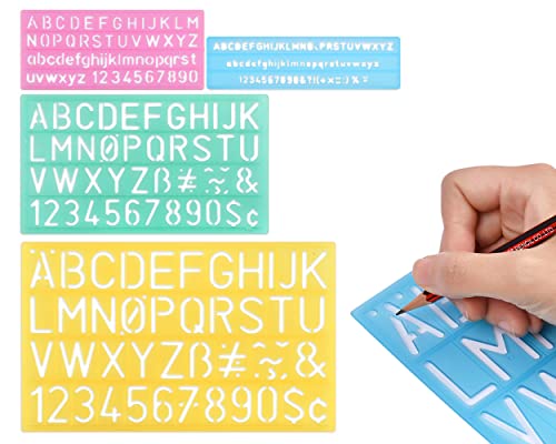 DS. DISTINCTIVE STYLE Alphabet Stencils Set of 4 Plastic Letter Stencil Assorted Sizes Number Ruler for Learning, Painting, Scrapbooking