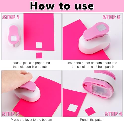 CHENGU 3 Pack Square Hole Punch 2"/1"/0.6", Pink - color: Pink, style: Square