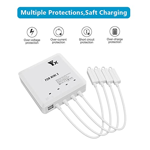 Battery Charger for DJI Mini 4 & Mini 3 Pro Drone, 6 in 1 Rapid Multi Charging Hub, Simultaneous Charge 4 Batteries