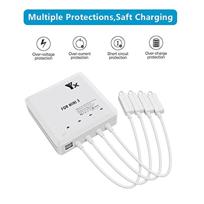 Battery Charger for DJI Mini 4 & Mini 3 Pro Drone, 6 in 1 Rapid Multi Charging Hub, Simultaneous Charge 4 Batteries
