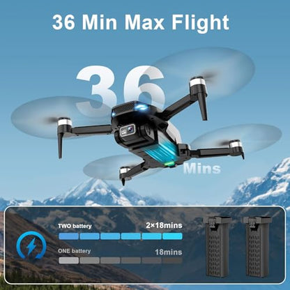 2K Drone with Camera for Adults & Beginners, Mini Drone with 2 Batteries - color: Black