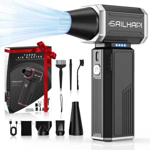 Powerful Air Duster, Rechargeable Blower, Turbo Fan, Barber Gifts - color: Bright Silver