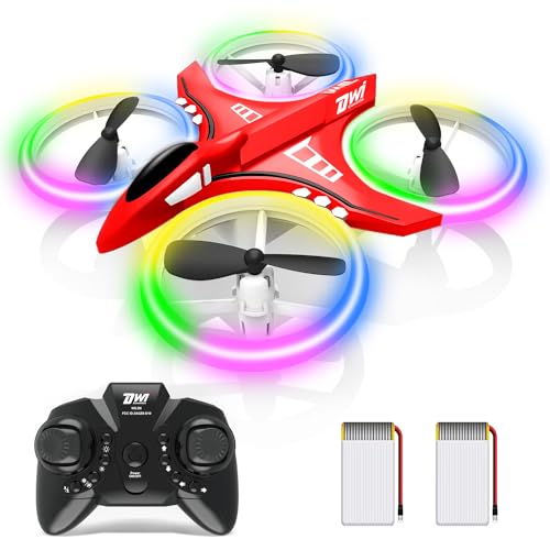 Dwi Dowellin 4.9 Inch Mini Drone for Kids Crash Proof LED Lights One Key Take Off Landing Flips RC Remote Control Small Drones Toys for Beginners Boys and Girls Adults Nano Quadcopter, Red - color: Red