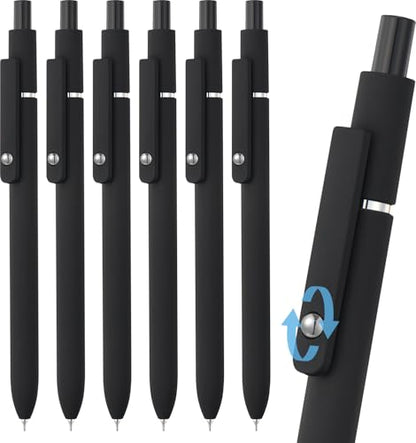 LINFANC Cute Black Gel Pens, 6Pcs 0.5mm Quick Dry Black Ink Pens Ballpoint - color: 6pcs - Elegant Black, size: 1 Count (Pack of 6)