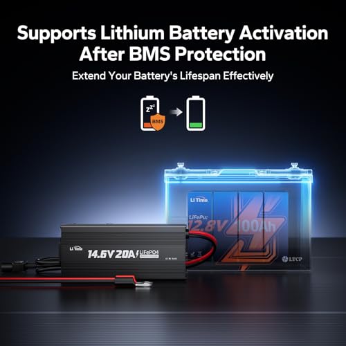 LiTime 12V 20A Lithium Battery Charger, 14.6V Output AC-DC, 0V Activation