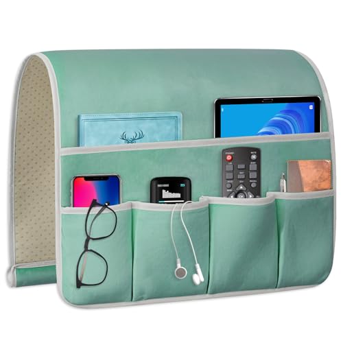 Remote Control Holder for Armchair Caddy, Remote Holder with 5 Pockets - color: MintGreen, size: 35"x18"