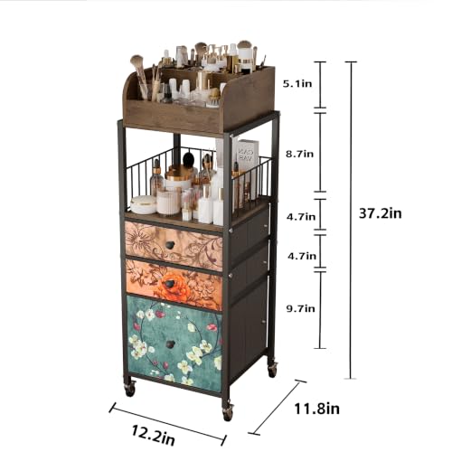 Makeup Organizer Cart with Drawers Make up Organizers for Vanity - color: Flower
