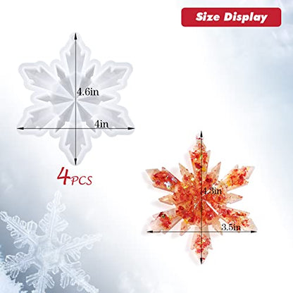 HUAKENER Christmas Resin Molds Silicone - 4 Pcs Big Snowflake Resin Mold