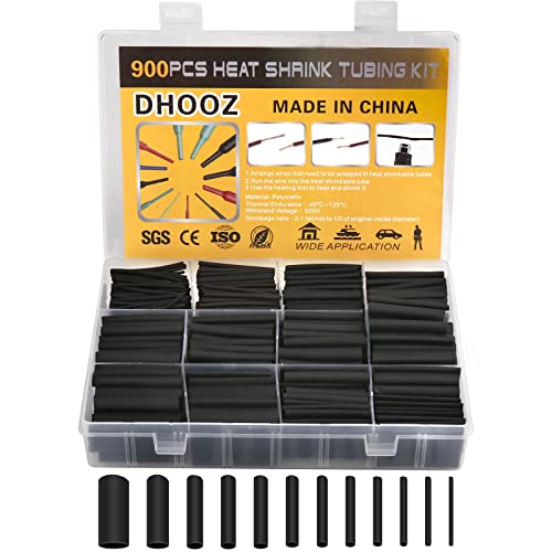 900Pcs Wire Heat Shrink Tubing Kit, Industrial Heat-Shrink Tubing for Wires, 2:1 Marine Grade Heat Shrink Wrap, Premium Large Electrical Waterproof Heat Shrink Tape (Black 12 Sizes) DHOOZ - size: Black 12 Sizes