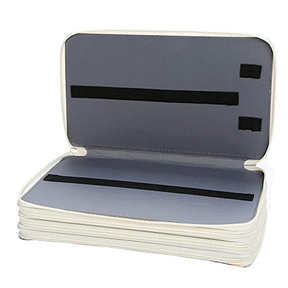 Canvas 300 Slots Pencil Case 4-Layer Zipped Holder w/Handle - color: Apricot Blossoms, size: 300