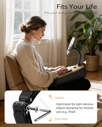 LULULOOK 2-in-1 Lap Desk & Kindle Pillow Stand with Beanbag - color: Walnut Brown