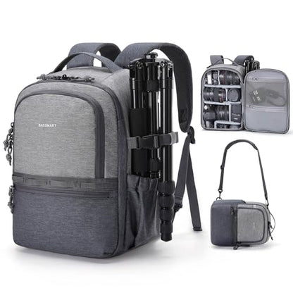 BAGSMART 2 in 1 Small Camera Backpack for DSLR, Fits 12.9" iPad, Gray - color: Gray