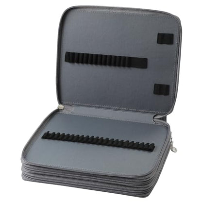 Canvas 120 Slots Pencil Case 3-Layer Zipped Holder w/Handle - color: Grey, size: 120