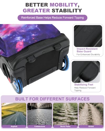 NEW TILAMI 19 Inch Rolling Backpack for School Stair-Climbing Big Wheel - color: Purple Starry
