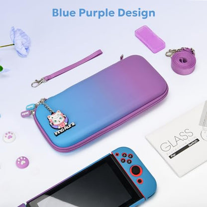 Switch Case for NS Switch, innoAura 17 in 1 Switch Accessories Bundles with Switch Carrying Case, Switch Game Case, Switch Protective Case, Switch Screen Protector (Blue-purple Gradient) - color: Blue Purple
