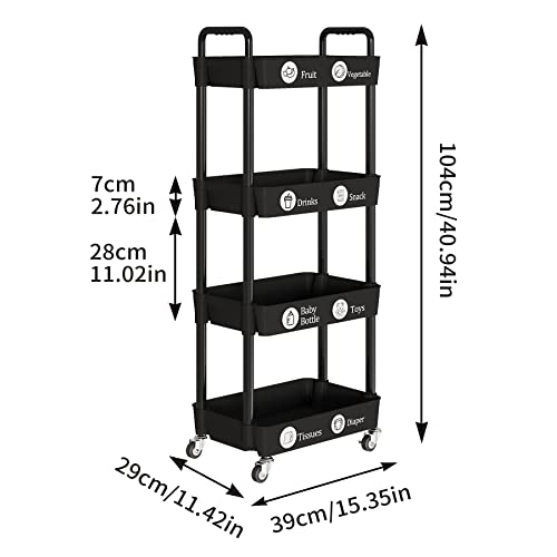 4 Tier Rolling Cart with Wheels, Utility Storage Carts,Black - color: Black, size: 4-Tier