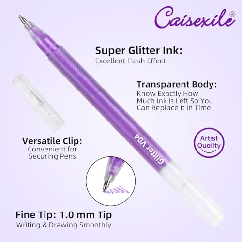 12 Pack Purple Glitter Gel Pens Set High-Capacity - color: purple