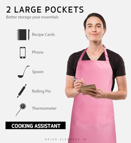 Syntus Apron for Men Women, Adjustable Cooking Kitchen Apron with 2 Pockets - color: Hot Pink, style: 2 Polyester