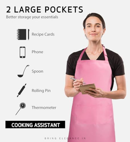 Syntus Apron for Men Women, Adjustable Cooking Kitchen Apron with 2 Pockets - color: Hot Pink, style: 2 Polyester