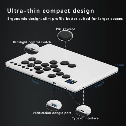 NLOFIN Leverless Arcade Stick 16Keys All-Button Leverless Controller,Silver - color: Silver