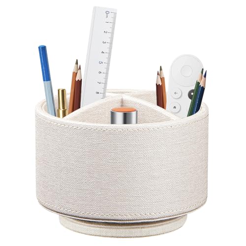 360°Rotatable TV Remote Control Holder with 4 Compartments Desk Accessories - color: Beige