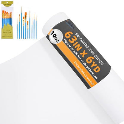 Large Primed Canvas Roll for Painting, 63 in x 6 yd, 10 oz Cotton - size: 63 in × 6 yd