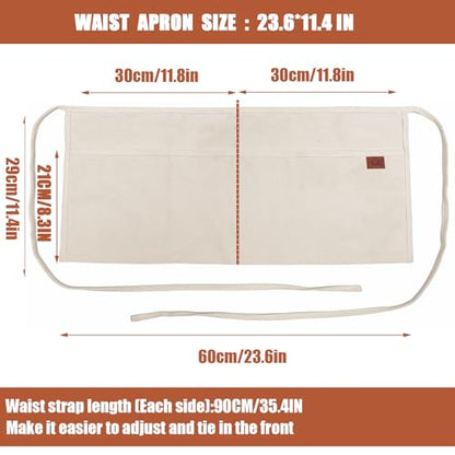 2 Pocket Canvas Work Waist Apron Unisex Tool Utility Apron Tool Belt Woodworkers Artists - color: Wh