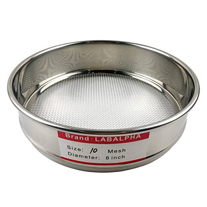 LABALPHA 10 Mesh Lab Sieves, #10 Mesh Test Sieve, 8'' Diameter, 304 Stainless Steel Wire Cloth (2mm) - size: 10 mesh (2mm)