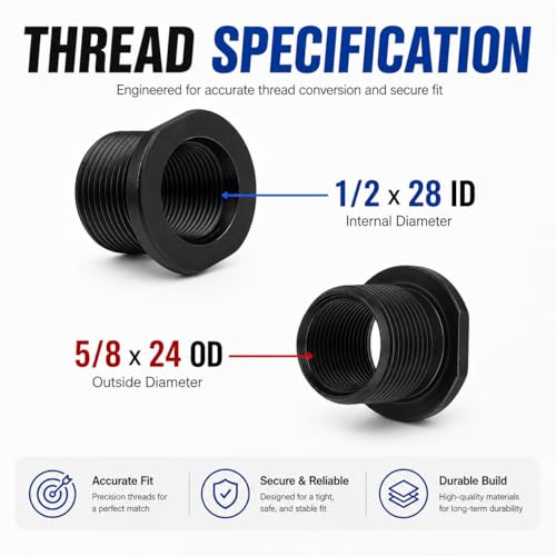 3Pcs 1/2 x 28 to 5/8 x 24 Thread Protector, with Rubber & Steel Washers - color: Black Thread Protector (1/2 x 28 to 5/8x24)