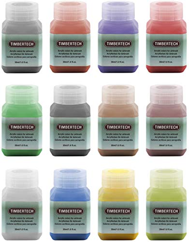 TIMBERTECH Professional Airbrush Paint, 12x30ml airbrush paint set of Acrylic Paint, Quick Drying Water Based, Rich Vivid Colors for Artists, Students, Beginners