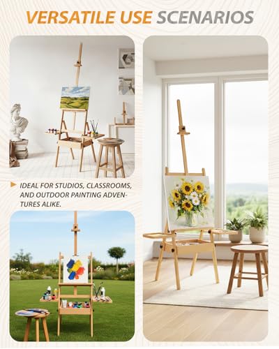 Painting Art Easel with Storage, 57"-72" Height Adjustable Easel Stand - color: Natural Wood