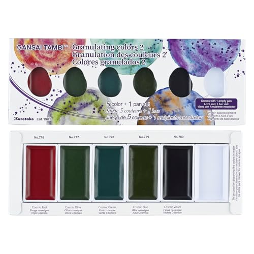 Kuretake Gansai Tambi GRANULATING COLORS 2, 5 Color Set, Made in Japan - style: Granulating II