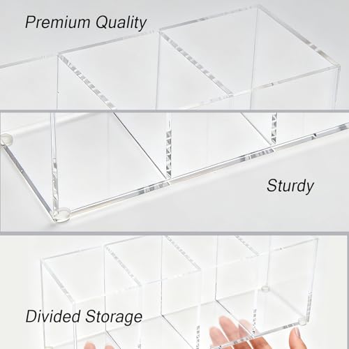 elysolpluv Clear Acrylic 4-Compartment Organizer Box, Large (8.7" × 3.0" × 3.7") – Handcrafted, Eco-Friendly, Minimal Packaging Home Storage Organizer - size: Large