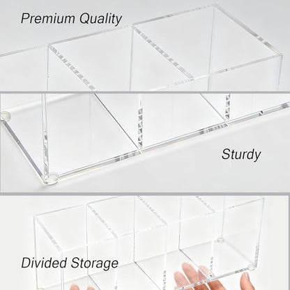 elysolpluv Clear Acrylic 4-Compartment Organizer Box, Large (8.7" × 3.0" × 3.7") – Handcrafted, Eco-Friendly, Minimal Packaging Home Storage Organizer - size: Large
