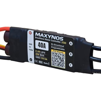 Bidirectional 40A Electronic Speed Controller, 2-6S Lipo ESC with XT60 Connector, 7.4-25V, for RC Vehicles, Drones, Robotics, & Underwater Thruster (40A) - size: 40A