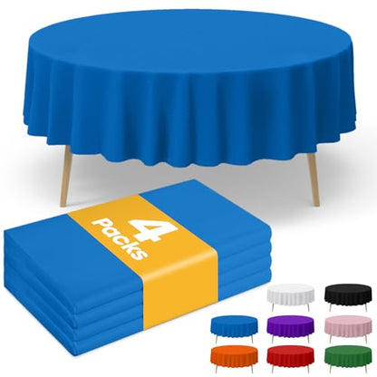 Niuara Blue Plastic Table Cloth Disposable, 4 Pack, 84 in - color: Blue, size: 84" Round - 4 Packs