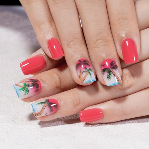 CurvLife Shrot Square Press On Nails, Palm Tree, Soft Gel - color: palm tree