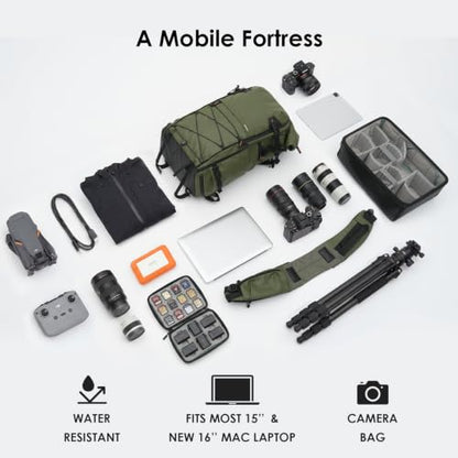 TARION Extra Large Camera Backpack 35L Expandable Rolltop XProber Green - style: X-prober (Green, 35 Liters)