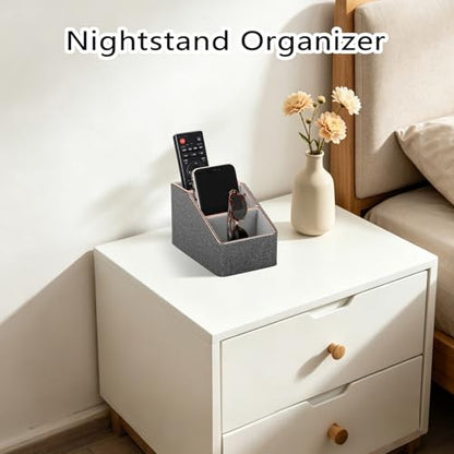 Rose Gold Edge Inlaid Leather Desktop Organizer, Remote Control Holder,Nightstand Remote Caddy, Multi-Functional Storage Box for Cellphone,Pens, Makeup Brushes, Lipsticks & Small Cosmetics (Grey) - color: Grey