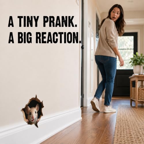 GRITKULTURE Removable Peek A Boo Mouse in Mouse Hole Decal Sticker 5.1inch 2 Pack. Mouse Hole in the Wall Sticker with 3D Effect. Wall Decoration, Funny Gift, Potty Training, Prank