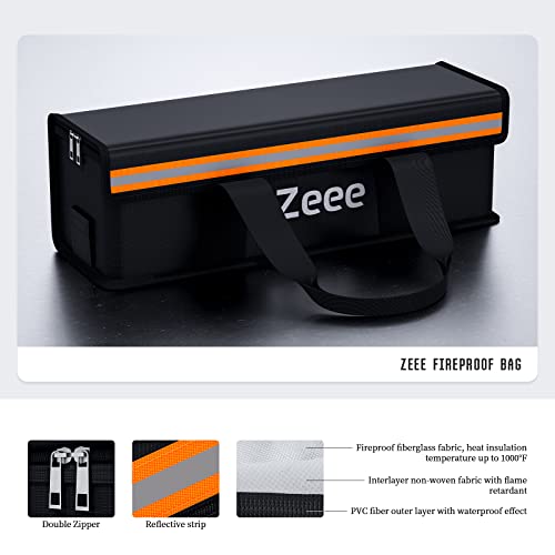 Zeee Lipo Safe Bag Ebike Battery Fireproof Charging Bag (19.3*5.9*5.9in)