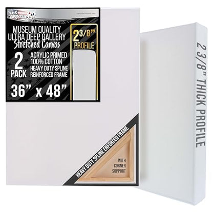 U.S. Art Supply Stretched Canvas for Painting 36" x 48" 2-3/8" Extra Deep - size: 36" x 48"