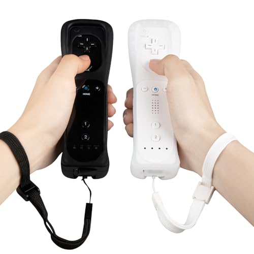 2 Packs Silicone Case Cover with Wrist Strap for Nintendo Wii Remote Controller ((Black+White)) - color: (Black+White)